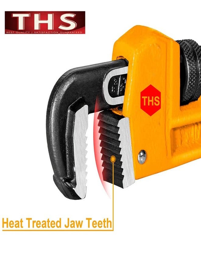 THS 8" 200mm Heavy Duty Straight Pipe Wrench, Adjustable Aluminum Plumber Wrench with Floating Hook Jaw and I-Beam Handle, - Image 3